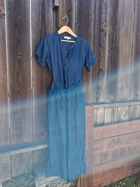 Amour Vert Blue Chambray Button Front Jumpsuit